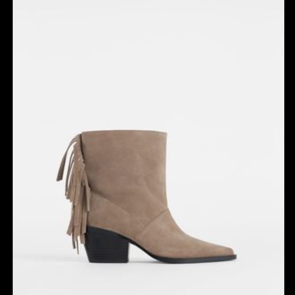 Nwt Zara block heels real suede fringe ankle boots - Picture 3 of 6